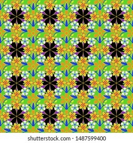 Ditsy floral style. Vector small flowers in yellow, green and black colors. Cute seamless pattern in small flowers. The elegant the template for fashion prints.