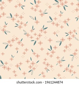 Ditsy floral vector seamless pattern. Bohemian flower print. Tiny calico folksy bloom decorative background