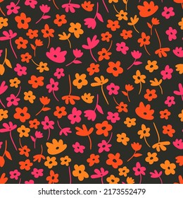 Ditsy floral vintage seamless pattern. Cute fashion print with small hand drawn flowers. Retro botanical vector background