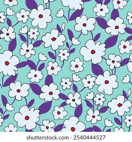 ditsy florals em um fundo turquesa. design de padrão floral sem costura