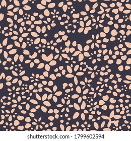 Ditsy flower seamless pattern. Simple floral texture. Flower silhouettes. Small meadow plants. Summer botanical background. For fabric and texture,