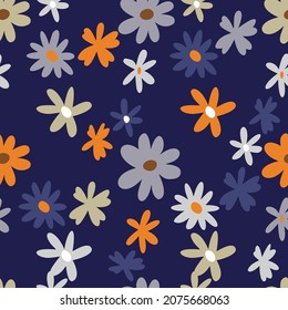 Patrón sin costuras de flor marrón. Sencilla textura floral al estilo de las caricaturas. Las flores rompen siluetas por toda la prensa. Pequeñas praderas. Fondo botánico plano de verano. Para tela y textura.