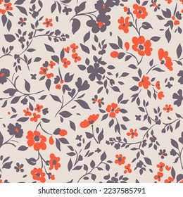 Ditsy flower seamless pattern. Simple floral texture. Flower silhouettes. Small meadow plants. Summer botanical background. For fabric and textile. HIgh quality fashion style print.