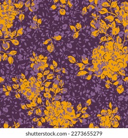 Ditsy flower seamless pattern. Simple floral texture. Flower silhouettes. Small meadow plants mixed with roses. Summer botanical background. For fabric and textile. HIgh quality fashion style print.