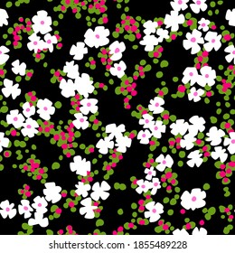 Ditsy flower seamless pattern. Small meadow plants. Summer botanical background. Floral texture. Cut out paper flat design. For fabric and texture,