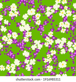 Ditsy flower seamless pattern. Small meadow plants. Summer botanical background. Floral texture. Cut out paper flat design. For fabric and texture,