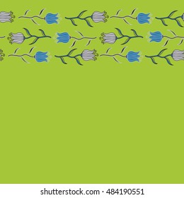 Ditsy flowers. Seamless floral pattern with abstract stylized gray, green and blue tulips, vector pattern.