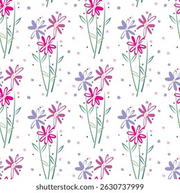 Ditsy Flowers. Seamless pattern background with flowers. Ideal for women's and men's clothing, children's clothing, home decor. Vector illustration
