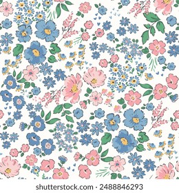 Ditsy Flowers Seamless Pattern. Fashionable print for textiles, wallpaper and packaging.