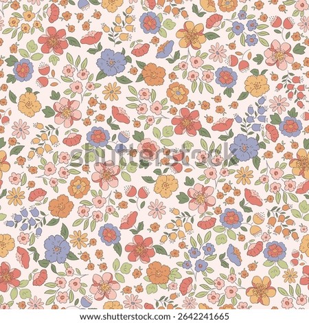 Ditsy Flowers Seamless Pattern. Fashionable print for textiles, wallpaper and packaging.