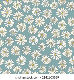 Ditsy flowers vector seamless pattern. Vintage floral surface design. Retro styled botanical background. Chamomile meadow. Field of wild flowers. Modern print for fabric, paper