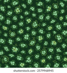 Ditsy green floral small leaves pattern on a dark green neutral background with yellow accents, for backgrounds, and textile prints. Calming monochromatic forest hues. Dark green, olive green, yellow.