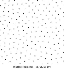 Ditsy Halloween seamless pattern with silhouette spiders. Vector hand drawn illustration. Tiny black arachnids on white background. October fall holidays backdrop for packaging, print. Creepy crawlies