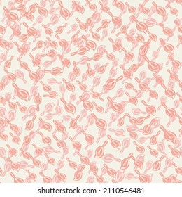 Ditsy modern abstract faux mono print scattered leaves background. Seamless vector pattern Simple imitation lino cut effect duotone pink white texture backdrop. Botanical repeat for summer, baby