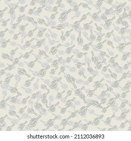 Ditsy modern abstract faux mono print scattered leaves background. Seamless vector pattern Simple imitation lino cut effect neutral ecru beige texture backdrop. Botanical repeat for nature concept