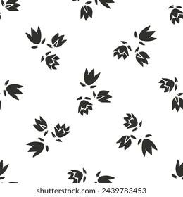 Ditsy monochrome seamless pattern with black flowers on white background. Retro floral repeat pattern.