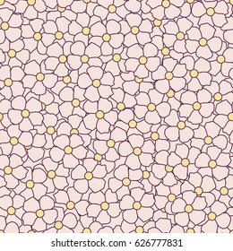 Ditsy pattern. Millefleurs liberty style. Seamless vector background for print on fabric, textile. Floral ornament with flowers of daisy. Pink color. 