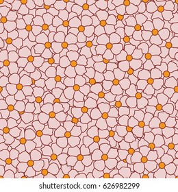 Ditsy pattern. Millefleurs liberty style. Seamless vector background for print on fabric, textile. Floral ornament with flowers of daisy. Pink color. 