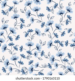Vector Floral Watercolor Texture Pattern With Blue Flowers