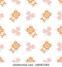 Ditsy pink color spring floral seamless pattern for wallpaper, wrapping, textile, bags and bedsheet. Botanical fabric on light background. Flower with leaves repeat texture for tile.