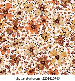 Ditsy Print  Simple Different Small Flowers  Blooming Meadow Seamless Pattern  Wildflowers Vintage Background  Millefleurs Liberty Style Floral Design
