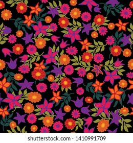 Ditsy Prints Floral Seamless Pattern, Colorful Small Scale Flowers Background Repeat Pattern