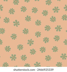 Ditsy Retro Sage Green Flowers on Orange seamless pattern print background