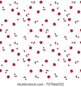 Ditsy seamless floral pattern in vector. Small red flowers isolated on white background.