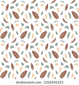 Ditsy seamless pattern with colorful leaves on white background