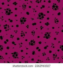 Ditsy seamless pattern. Cute floral textile print. Hand drawn botanical background. Two colored sustainability surface design
