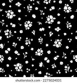 Ditsy seamless pattern. Cute floral textile print. Hand drawn botanical background. Two colored sustainability surface design