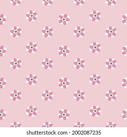 Ditsy seamless pattern with little anemone flowers bud shapes. Light pink background. Botanic artwork. Stock illustration. Vector design for textile, fabric, giftwrap, wallpapers.