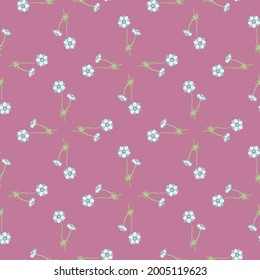 Ditsy seamless pattern with little blue anemone flowers ornament. Pink background. Summer style. Stock illustration. Vector design for textile, fabric, giftwrap, wallpapers.