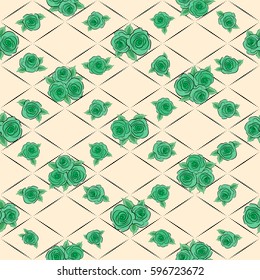 Ditsy seamless pattern on a beige background. Cute vector floral pattern in the small rose flowers.
