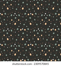 Ditsy seamless pattern with pastel dots on black background