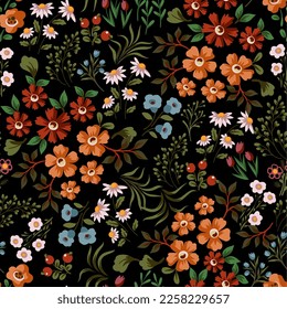 Ditsy seamless pattern with simple small flowers. Vector