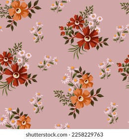 Ditsy seamless pattern with simple small flowers. Vector