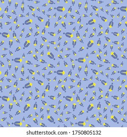 Ditsy seamless pattern whimsical budds  ornaments bright vivid lemon yellow blue on pale blue background  cartoon style, handrawn for giftwrap textile wallpaper surface pattern design
