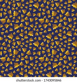 Ditsy seamless pattern whimsy budds  ornaments vivid yellow brown beige color on dak blue background  cartoon style, handrawn for giftwrap textile wallpaper surface pattern design