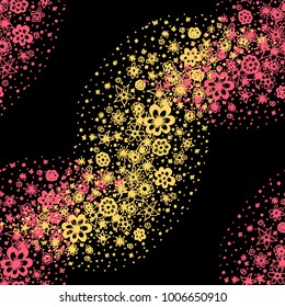 Ditsy Seamless Texture. Floral Background with Tiny Hand Drawn Flowers. Rapport for Cloth, Dress, Wallpaper, Textile. Small Doodle Flowers in Wavy Ornament. Vector