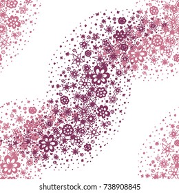 Ditsy Seamless Texture. Floral Background with Tiny Hand Drawn Flowers. Rapport for Cloth, Dress, Wallpaper, Textile. Small Doodle Flowers in Wavy Ornament. Vector