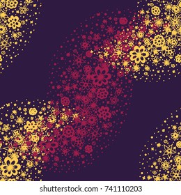 Ditsy Seamless Texture. Floral Background with Tiny Hand Drawn Flowers. Rapport for Cloth, Dress, Wallpaper, Textile. Small Doodle Flowers in Wavy Ornament. Vector