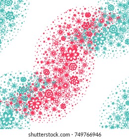 Ditsy Seamless Texture. Floral Background with Tiny Hand Drawn Flowers. Rapport for Cloth, Dress, Wallpaper, Textile. Small Doodle Flowers in Wavy Ornament. Vector