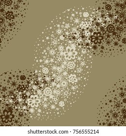Ditsy Seamless Texture. Floral Background with Tiny Hand Drawn Flowers. Rapport for Cloth, Dress, Wallpaper, Textile. Small Doodle Flowers in Wavy Ornament. Vector