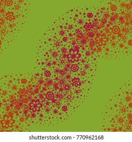 Ditsy Seamless Texture. Floral Background with Tiny Hand Drawn Flowers. Rapport for Cloth, Dress, Wallpaper, Textile. Small Doodle Flowers in Wavy Ornament. Vector