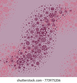 Ditsy Seamless Texture. Floral Background with Tiny Hand Drawn Flowers. Rapport for Cloth, Dress, Wallpaper, Textile. Small Doodle Flowers in Wavy Ornament. Vector