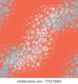 Ditsy Seamless Texture. Floral Background with Tiny Hand Drawn Flowers. Rapport for Cloth, Dress, Wallpaper, Textile. Small Doodle Flowers in Wavy Ornament. Vector