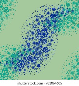 Ditsy Seamless Texture. Floral Background with Tiny Hand Drawn Flowers. Rapport for Cloth, Dress, Wallpaper, Textile. Small Doodle Flowers in Wavy Ornament. Vector