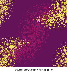 Ditsy Seamless Texture. Floral Background with Tiny Hand Drawn Flowers. Rapport for Cloth, Dress, Wallpaper, Textile. Small Doodle Flowers in Wavy Ornament. Vector