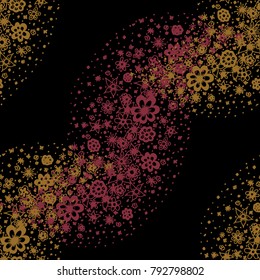 Ditsy Seamless Texture. Floral Background with Tiny Hand Drawn Flowers. Rapport for Cloth, Dress, Wallpaper, Textile. Small Doodle Flowers in Wavy Ornament. Vector